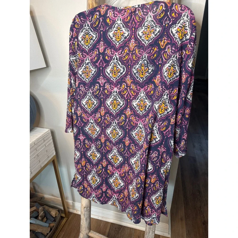 Women's J.Crew Paisley Boho Split Neck Tunic lightweight cotton knit size XL